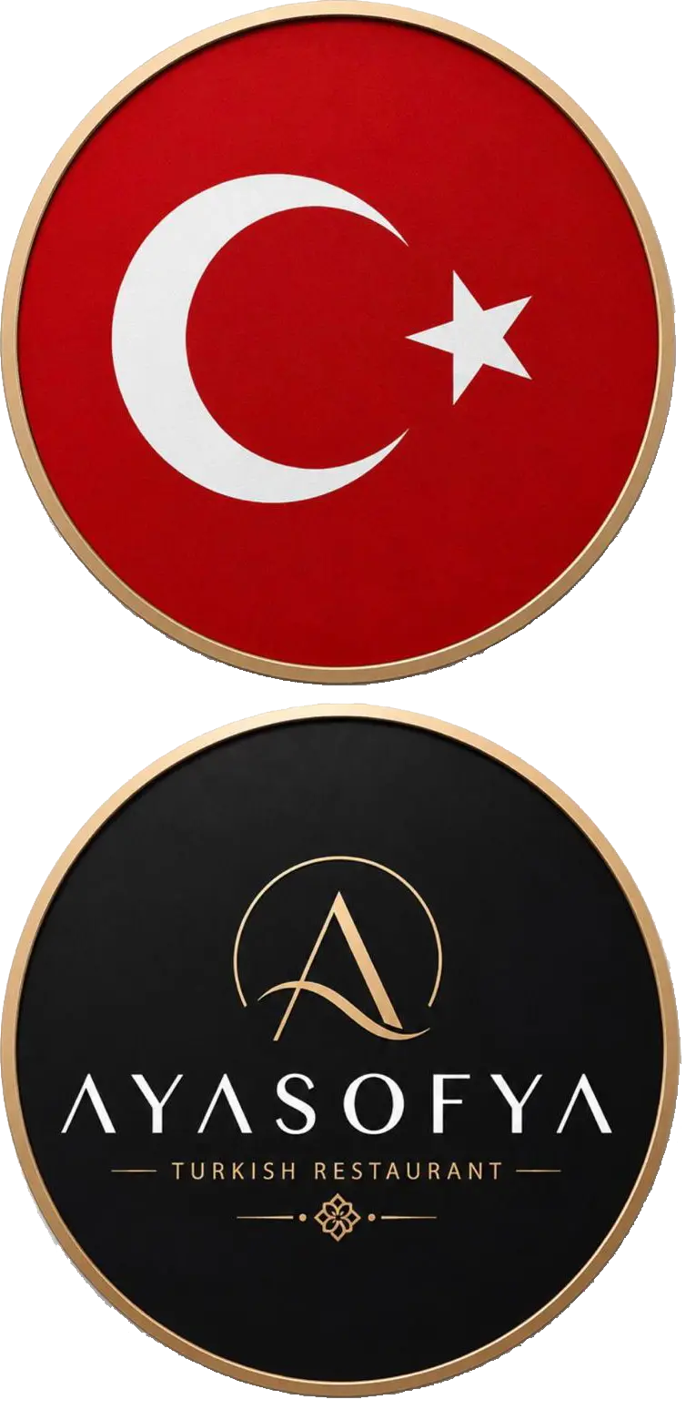 Turkish flag and Ayasofya Turkish Restaurant emblem